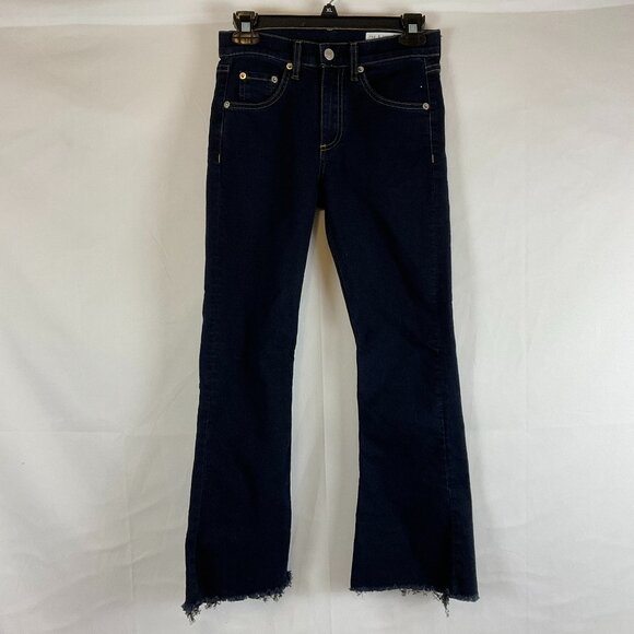 Rag & Bone Jean 10" Crop Flare 24 Raw Hem Dune Dark Blue Wash - Picture 1 of 11